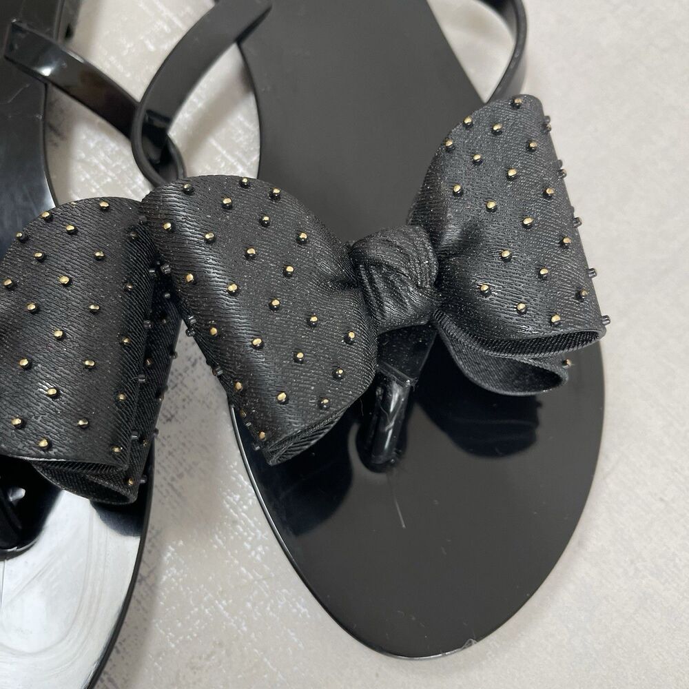 Melissa Women Harmonic Jelly Sandal 8 Black Studded Bow Flip Flop Beach - Picture 4 of 11